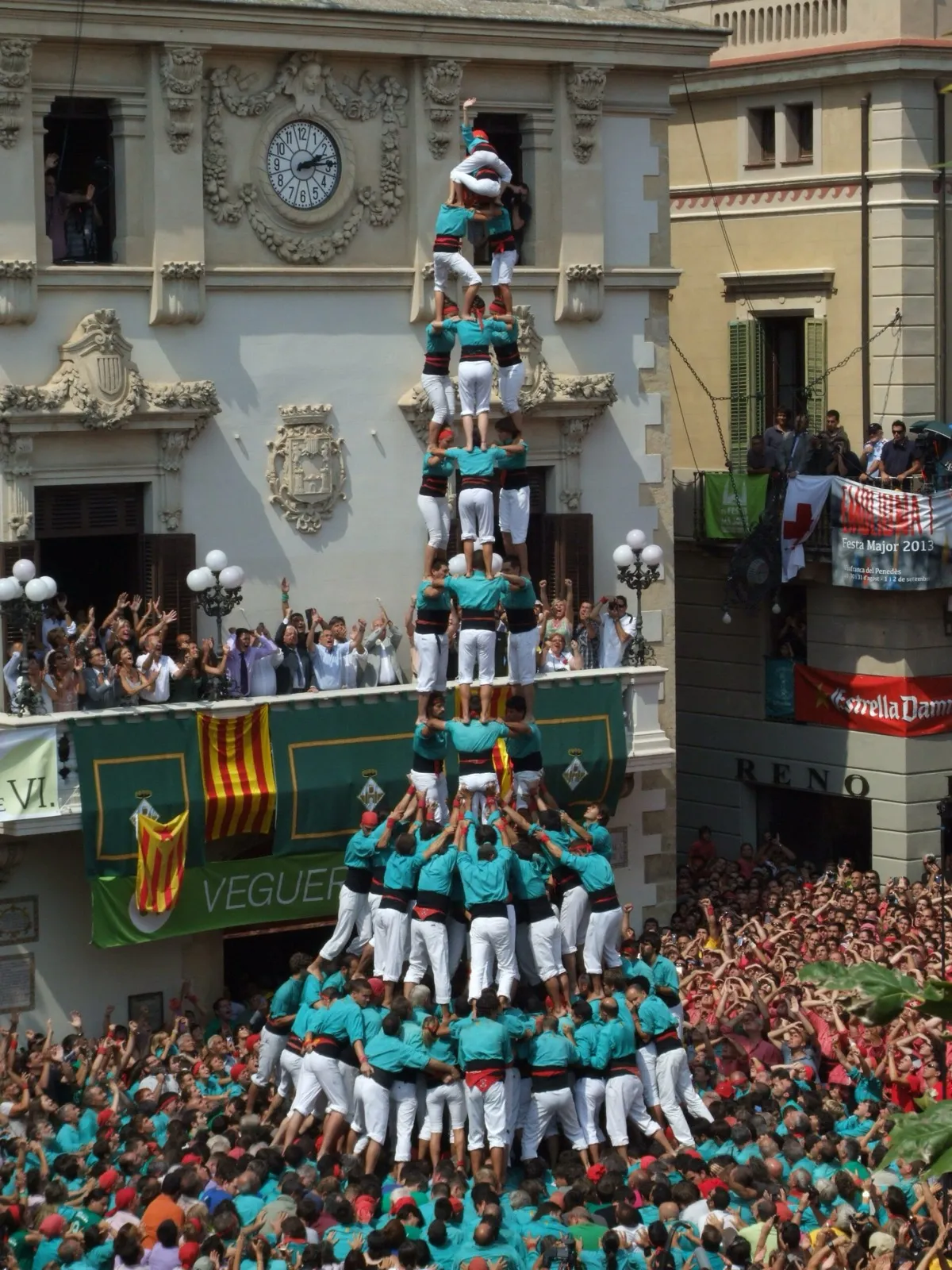 Tres de deu amb folre i manilles, un dels castells més difícils de la història, en l'edat d'or castellera