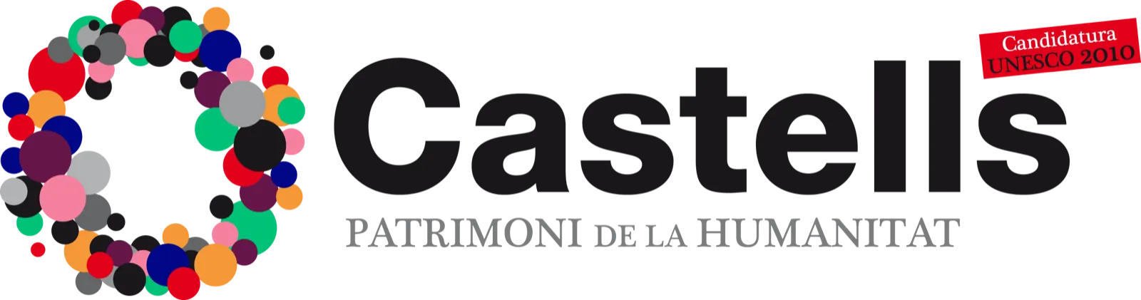 Emblema de la UNESCO amb castells, reconeguts com a Patrimoni Immaterial de la Humanitat el 2010